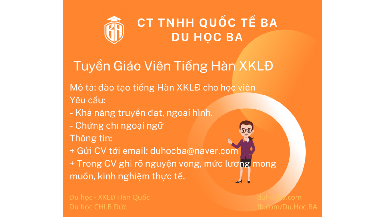 Tuyển nhân viên kinh doanh và giáo viên tiếng Hàn
