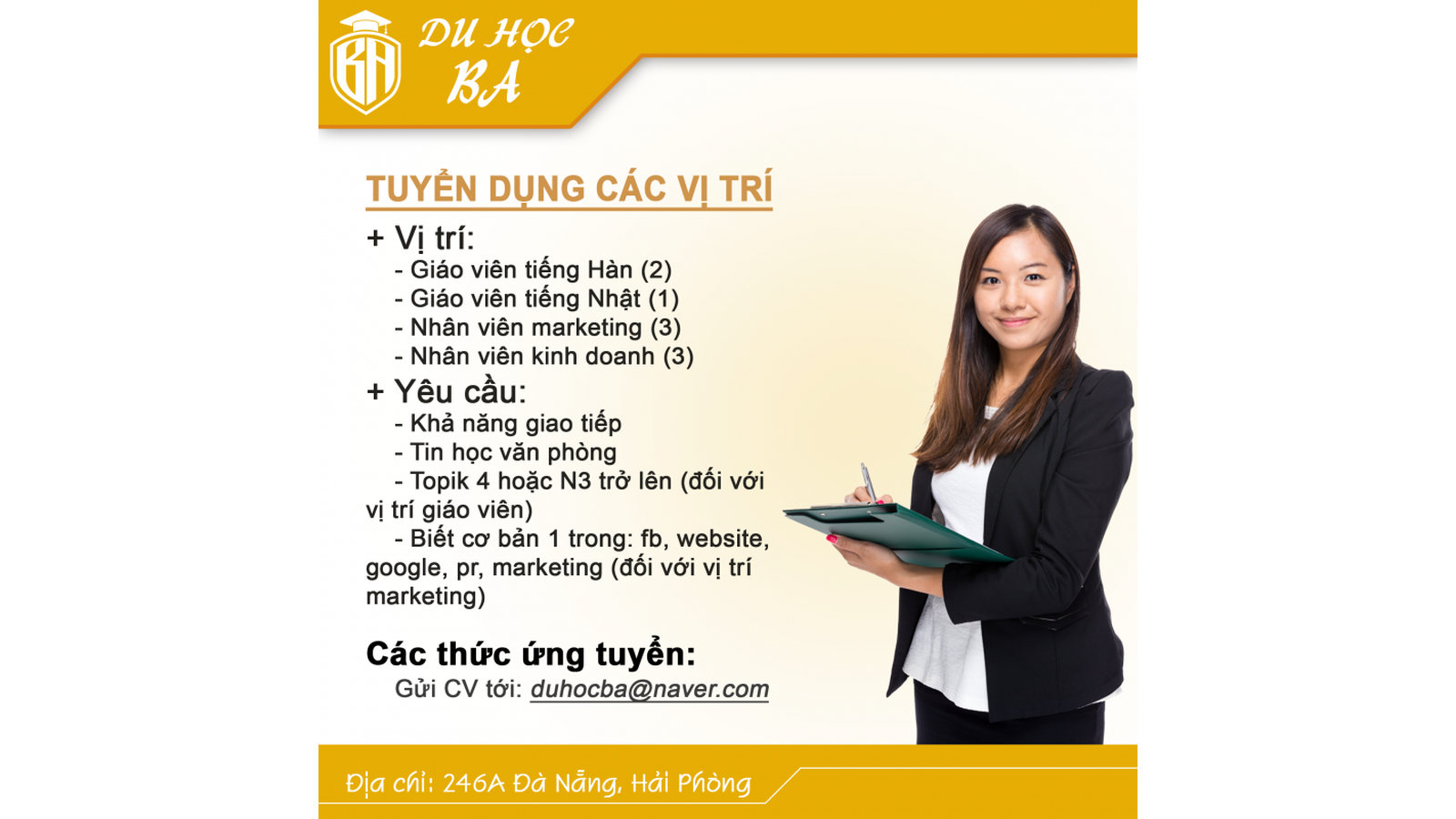 Du học BA thông báo tuyển dụng