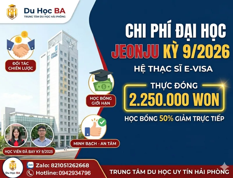 Chi Phí Du Học Jeonju Kỳ 9/2026: Thực Đóng Chỉ 2.250.000 Won