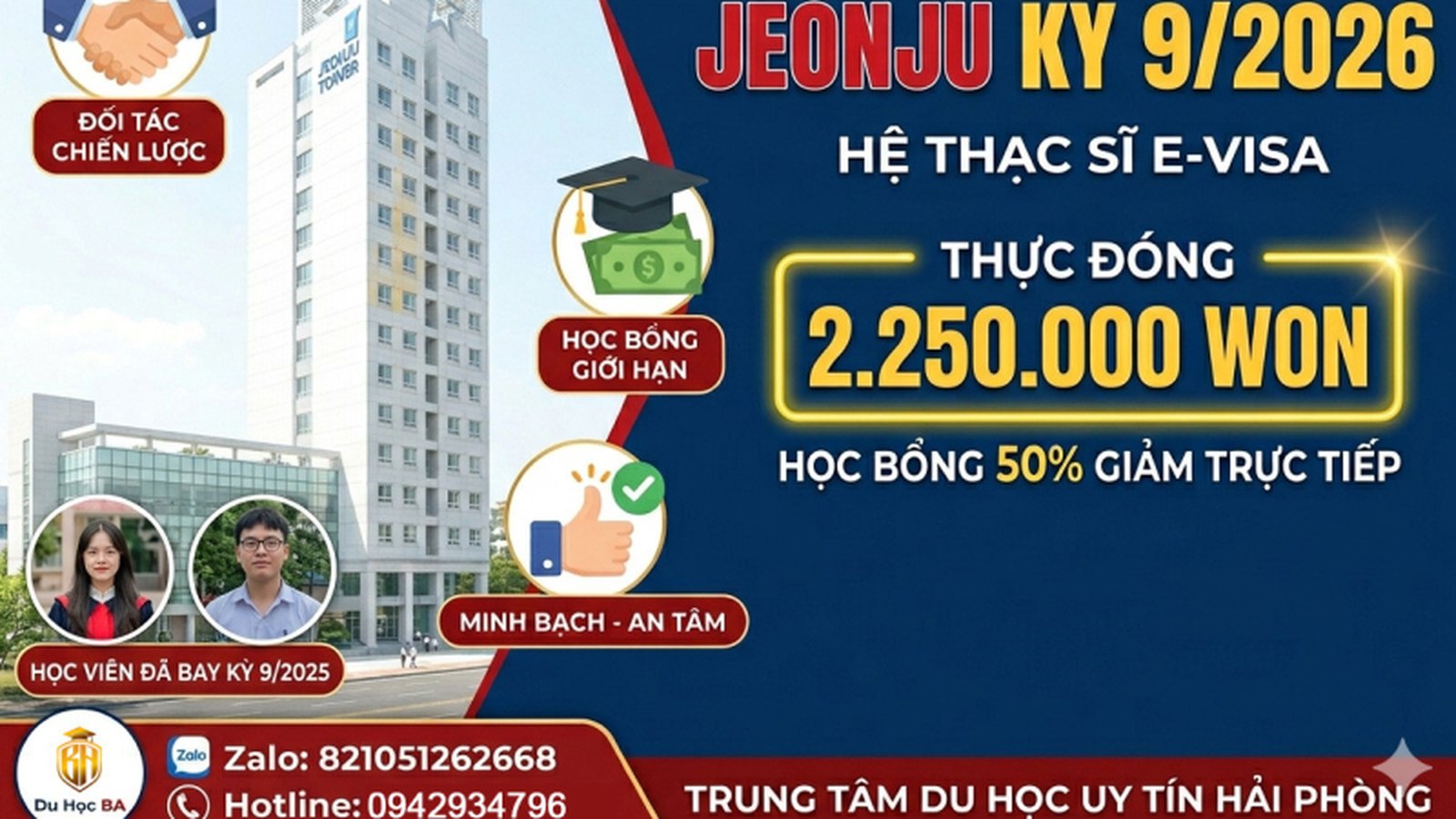 Chi Phí Du Học Jeonju Kỳ 9/2026: Thực Đóng Chỉ 2.250.000 Won
