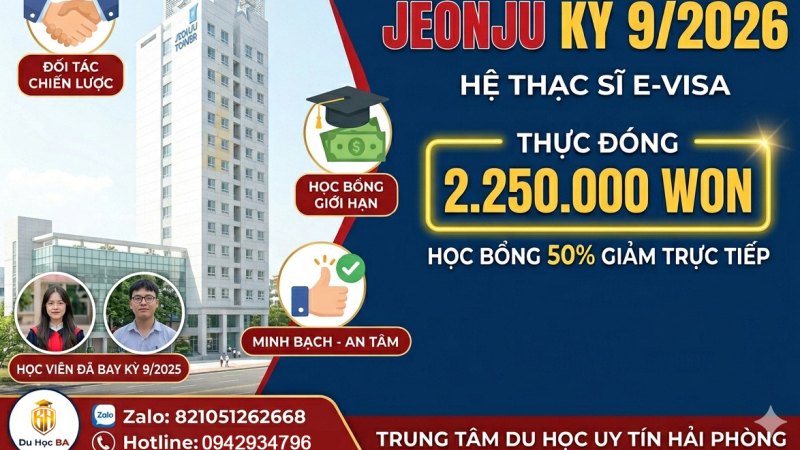 Chi Phí Du Học Jeonju Kỳ 9/2026: Thực Đóng Chỉ 2.250.000 Won