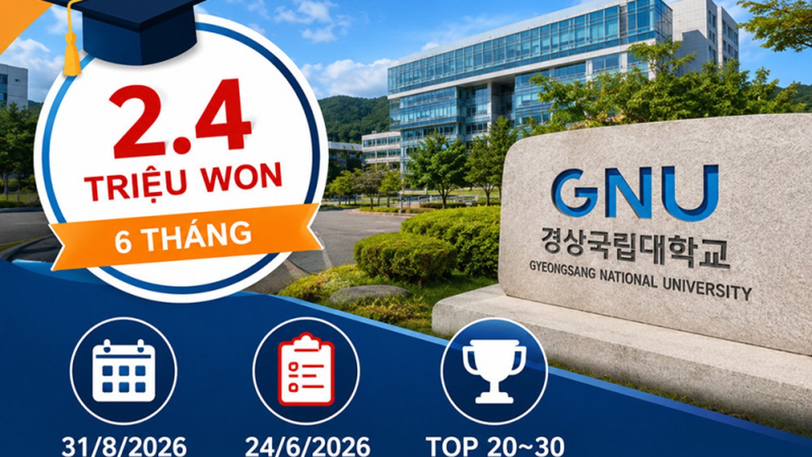 경상국립대학교 (GNU) Đổi Học Phí Tiếng Hàn Xuống Còn 2.400.000 Won / 6 Tháng – Cơ Hội Vàng Kỳ Thu 2026