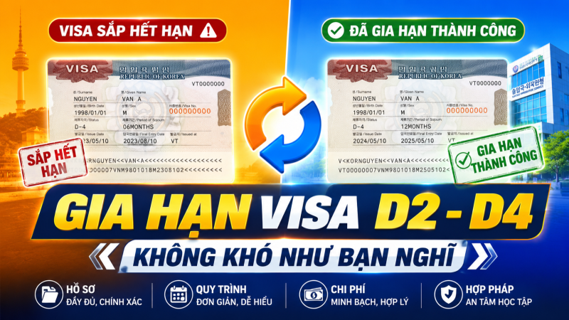 Hướng dẫn gia hạn visa du học D-2 và D-4 tại Hàn Quốc