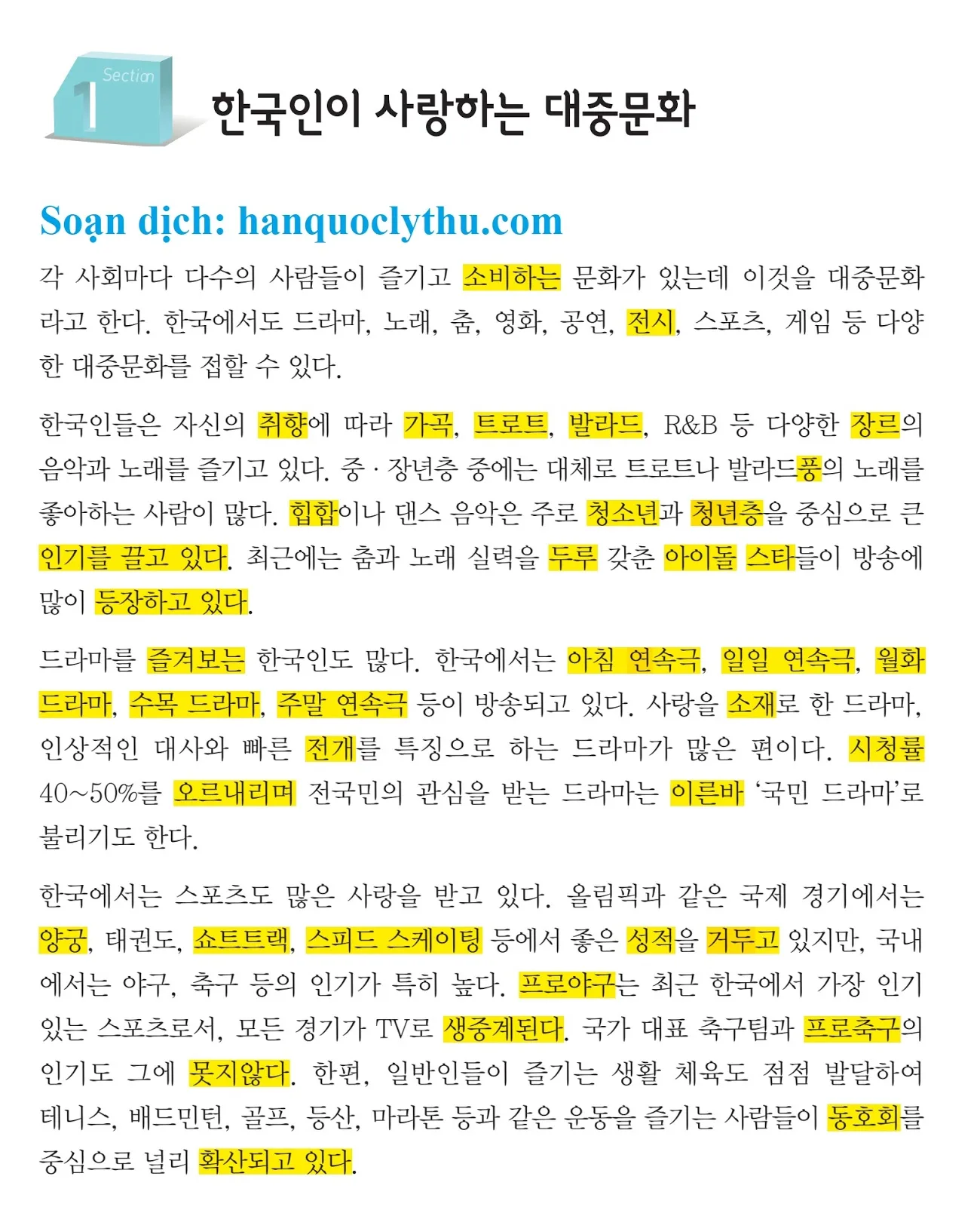 [KIIP lớp 5 - Dịch tiếng Việt] Bài 18. 한국의 대중문화 Văn hóa đại chúng của Hàn Quốc