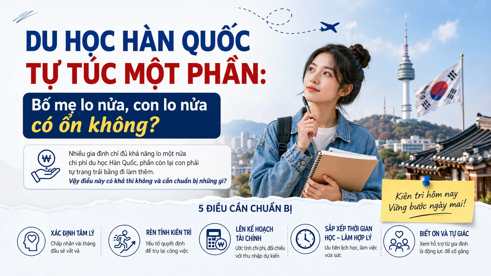 Du học Hàn Quốc tự túc một phần: Bố mẹ lo nửa, con lo nửa có ổn không?