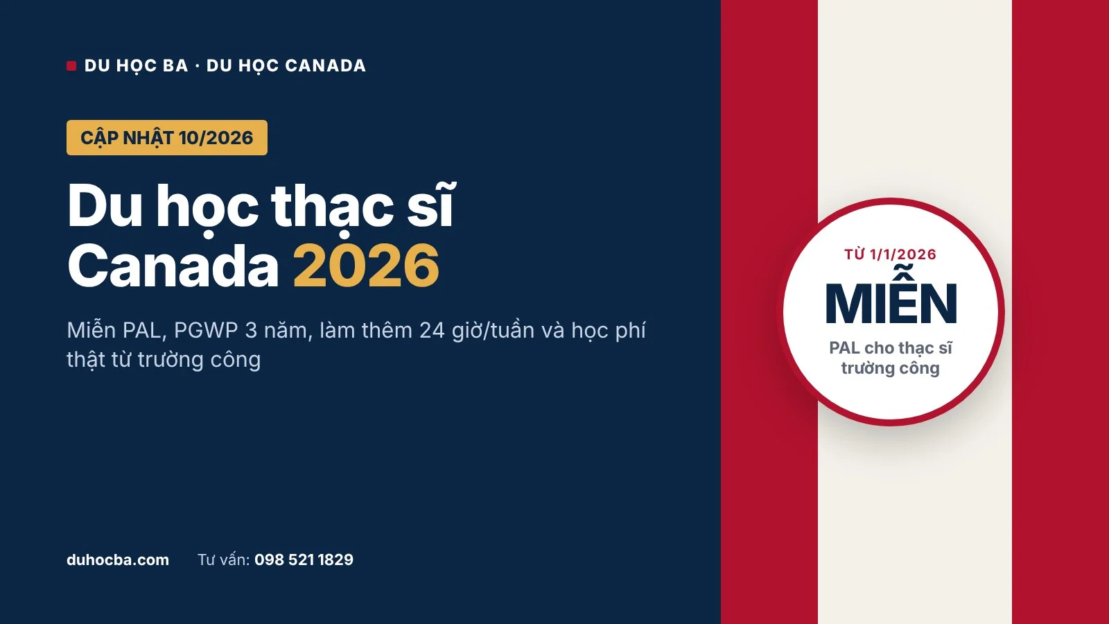 Du học thạc sĩ Canada 2026 - miễn PAL, PGWP 3 năm và học phí tham khảo