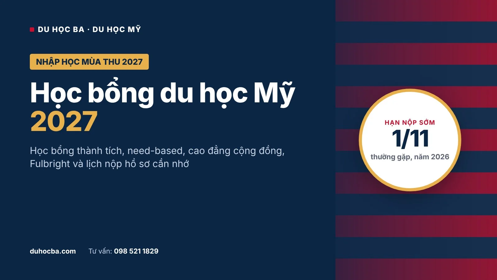 Học bổng du học Mỹ 2027: các loại học bổng và lịch nộp hồ sơ cho học sinh Việt